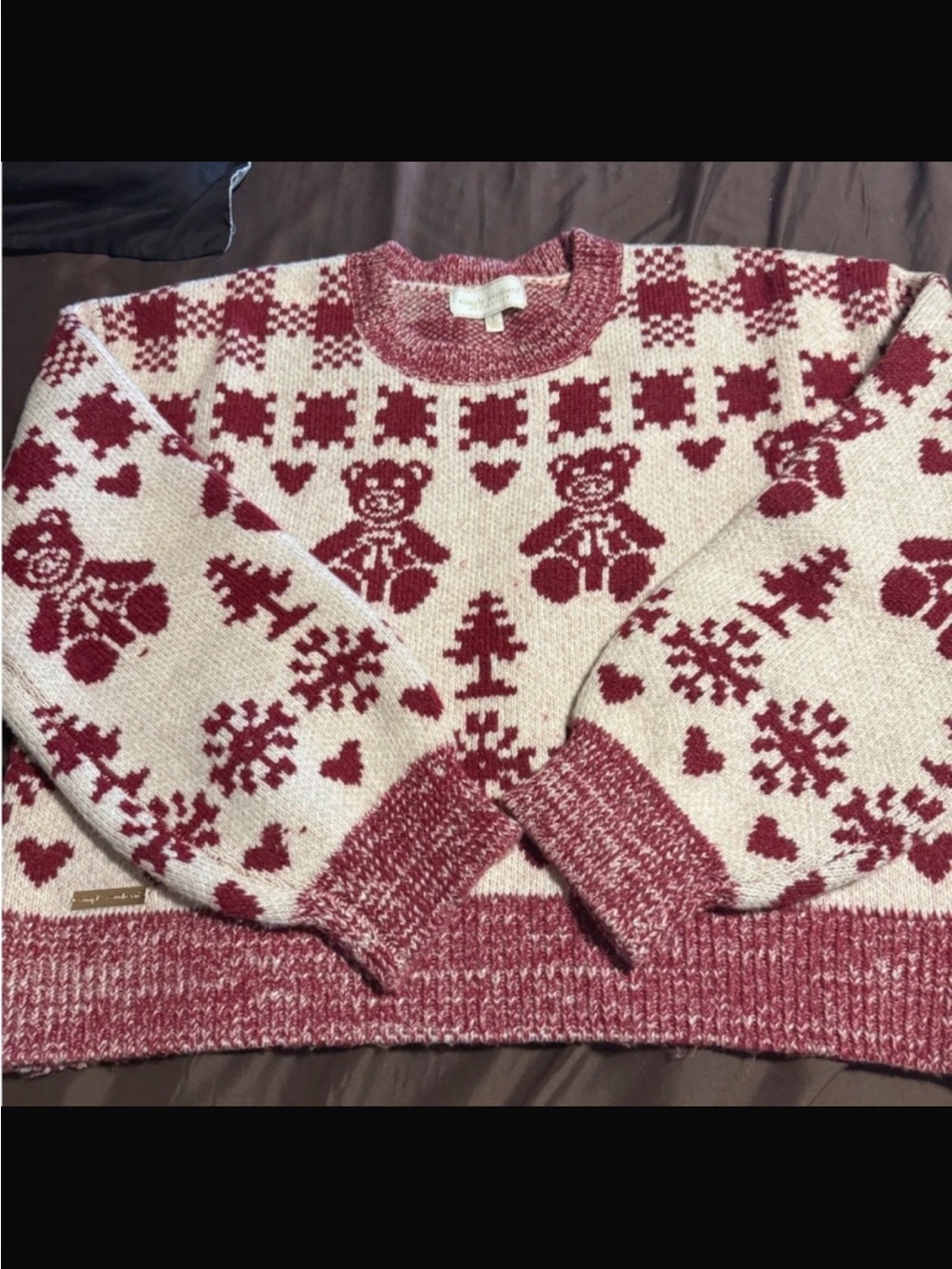 Simply Southern Cream & Burgundy Teddy Fair Isle Sweater
